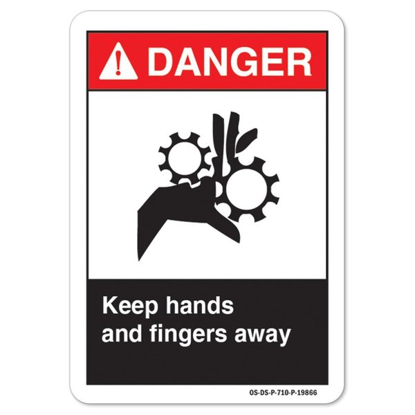 Signmission ANSI Danger Sign, Keep Hands And Fingers Away, 5in X 3.5in Decal, 3.5" W, 5" L, Landscape OS-DS-D-35-L-19866